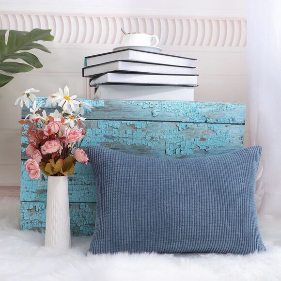 Throw Pillow Cover Corduroy Corn Striped Cushion Cover, Dark Blue 12" x 18" - Picture 4 of 6